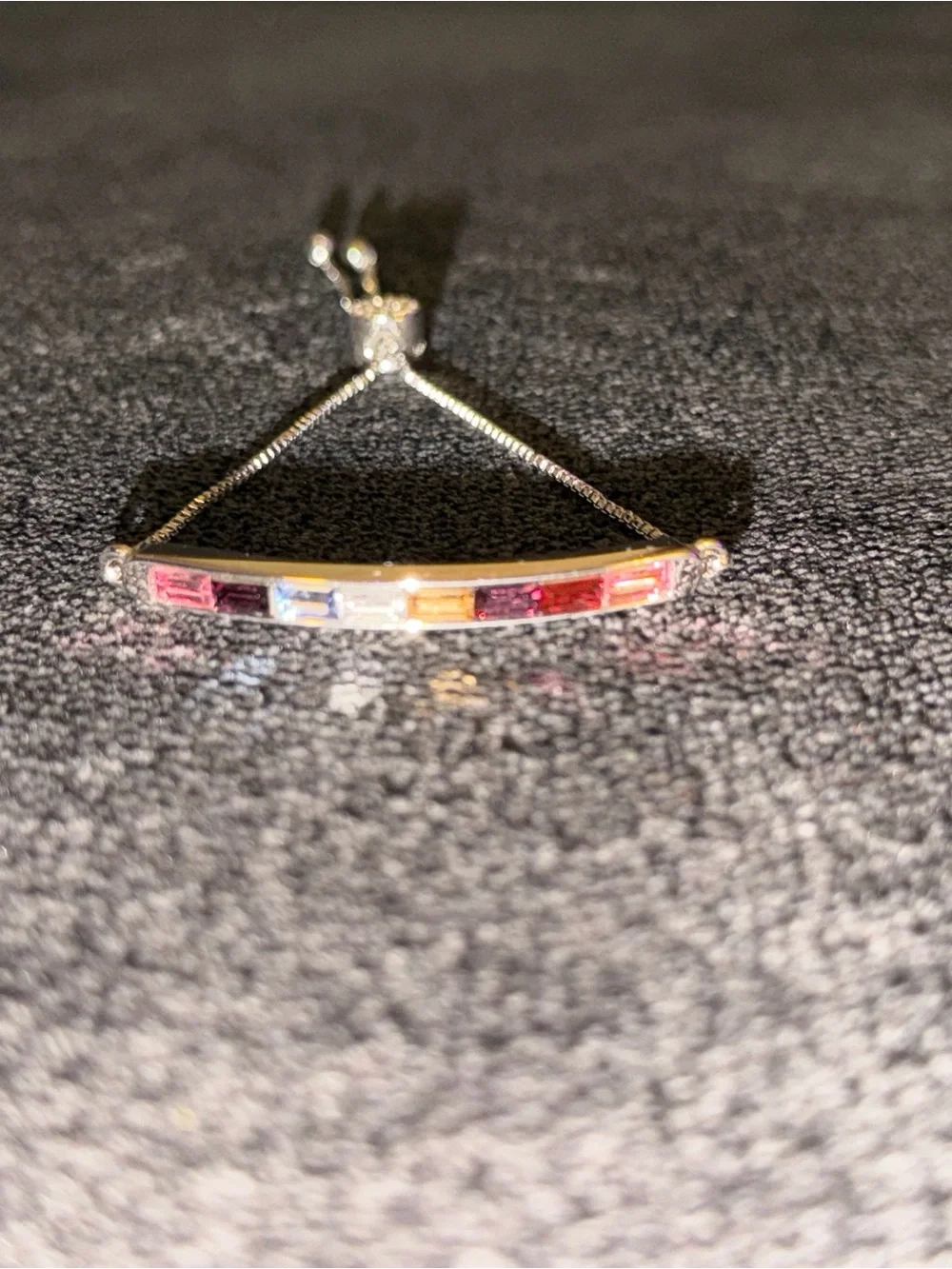Silver Multi-Gem Bar Bracelet - with adjustable pave’ stone slide closure
